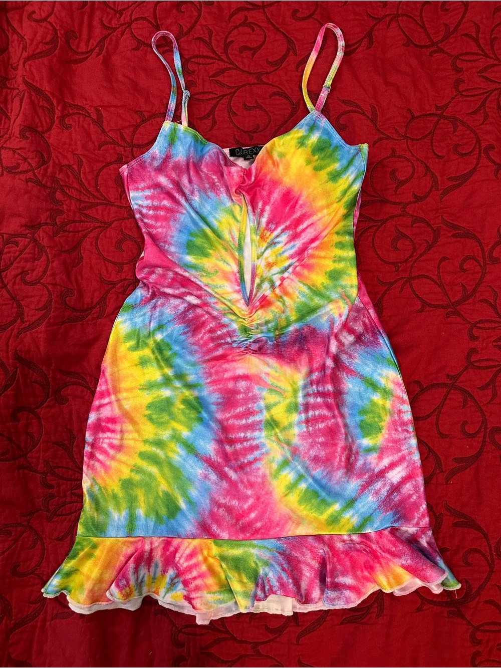 Tie-Dye Spaghetti Strap Mini Dress - Bright Multi